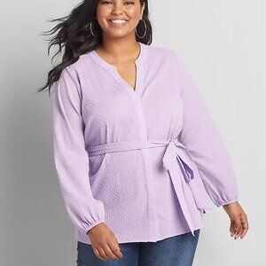 Lane Bryant Lavender Swiss Dot Tie Waist Blouse Size 20 Cotton‎ Boho Top